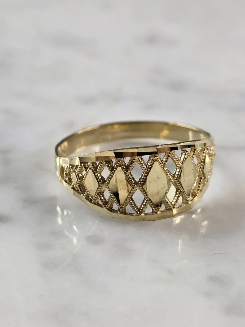 Womens 10K Yellow Gold Modernist Filigree Ring 1.4g E7940